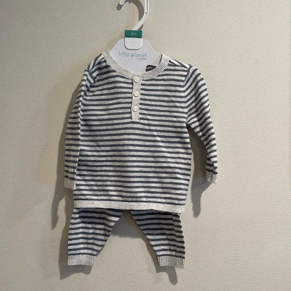 NWT Little planet by carters stripe gray set baby‎ boy 3 months